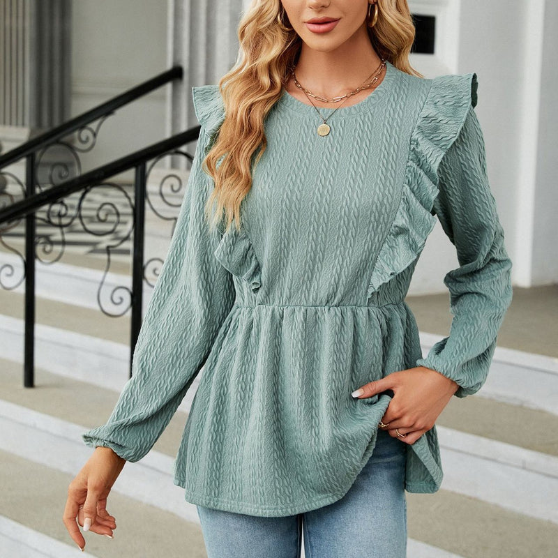 Women's Patchwork Round Neck Long-sleeved T-shirt Top