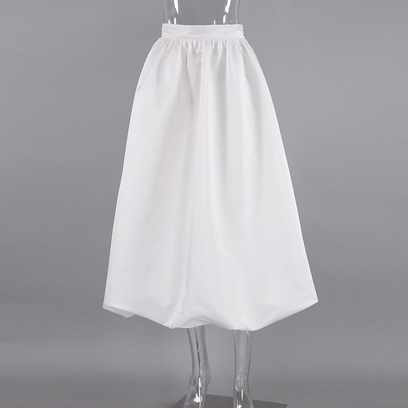 Niche Pettiskirt Temperament Commute French Lantern Dress High Waist Pure Color Midi Dress For Women