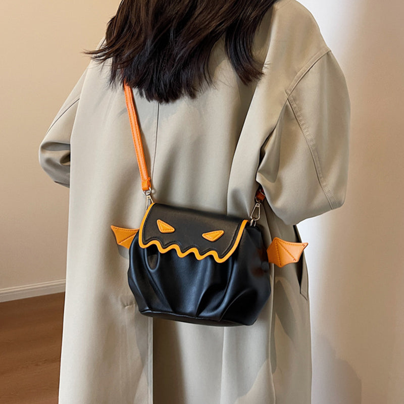 Sac à bandoulière drôle Halloween citrouille dessin animé sacs à bandoulière avec petites ailes personnalisé créatif femme sac à main