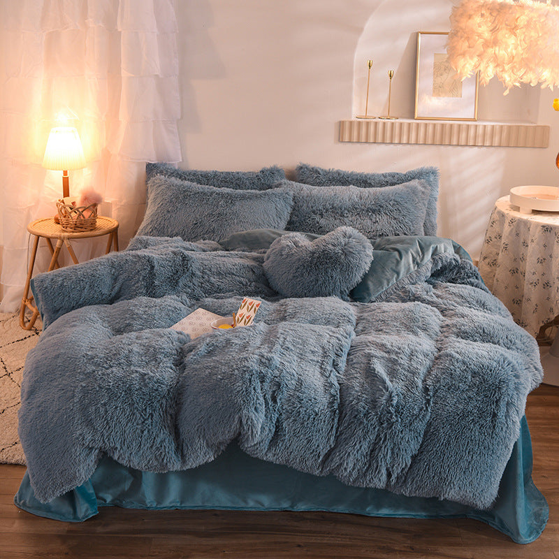 Housse de couette en polaire épaisse de luxe Queen King hiver lit chaud housse de couette taie d'oreiller peluche moelleuse Shaggy literie ensemble de literie hiver corps garder au chaud