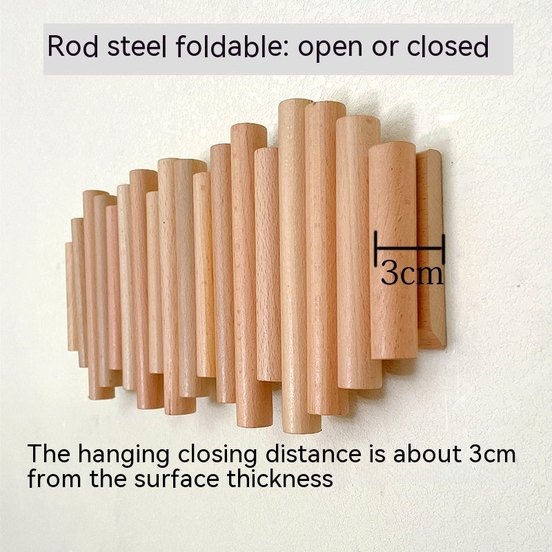 Solid Wood Punch-free Seamless Entrance Door Rear Wall Strong Glue Folding Clothes Rack Creative Row Hook