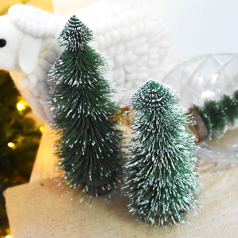 Mini sapin de noël avec aiguilles de pin, arbre de noël floqué avec plateau en cèdre blanc, petite décoration de table pour sapin de noël