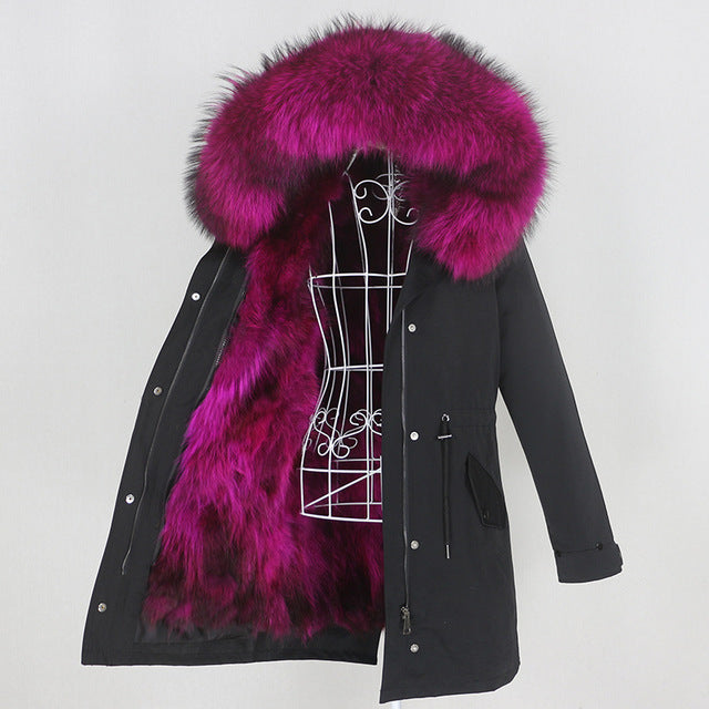 Winter Jacket Women Real Fur Coat Long Parka Natural