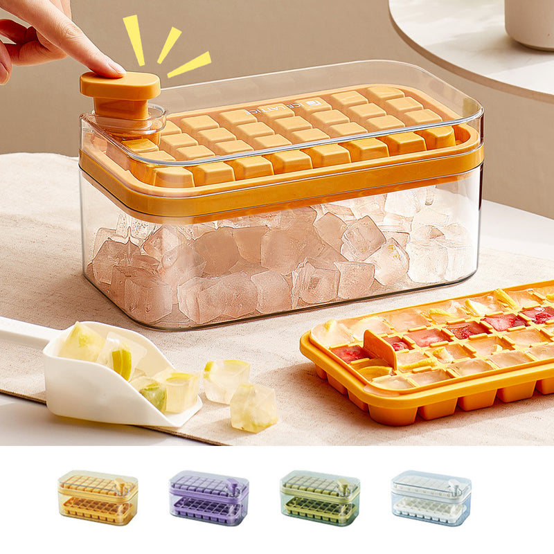 Boîte de moule à glace en plastique, Type presse à un bouton, machine à glaçons, plateau à glace, moule avec boîte de rangement avec couvercle, accessoires de cuisine