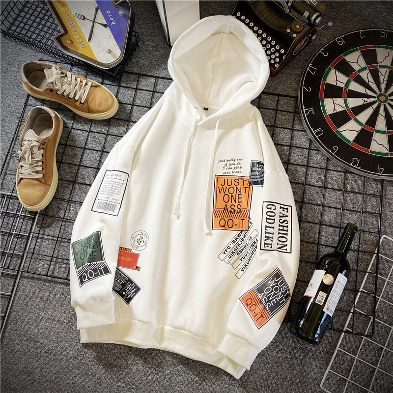 Spring & Autumn Lapel Hooded Printed Hoodie - Long Sleeve Cotton-Blend with 85% Polyester