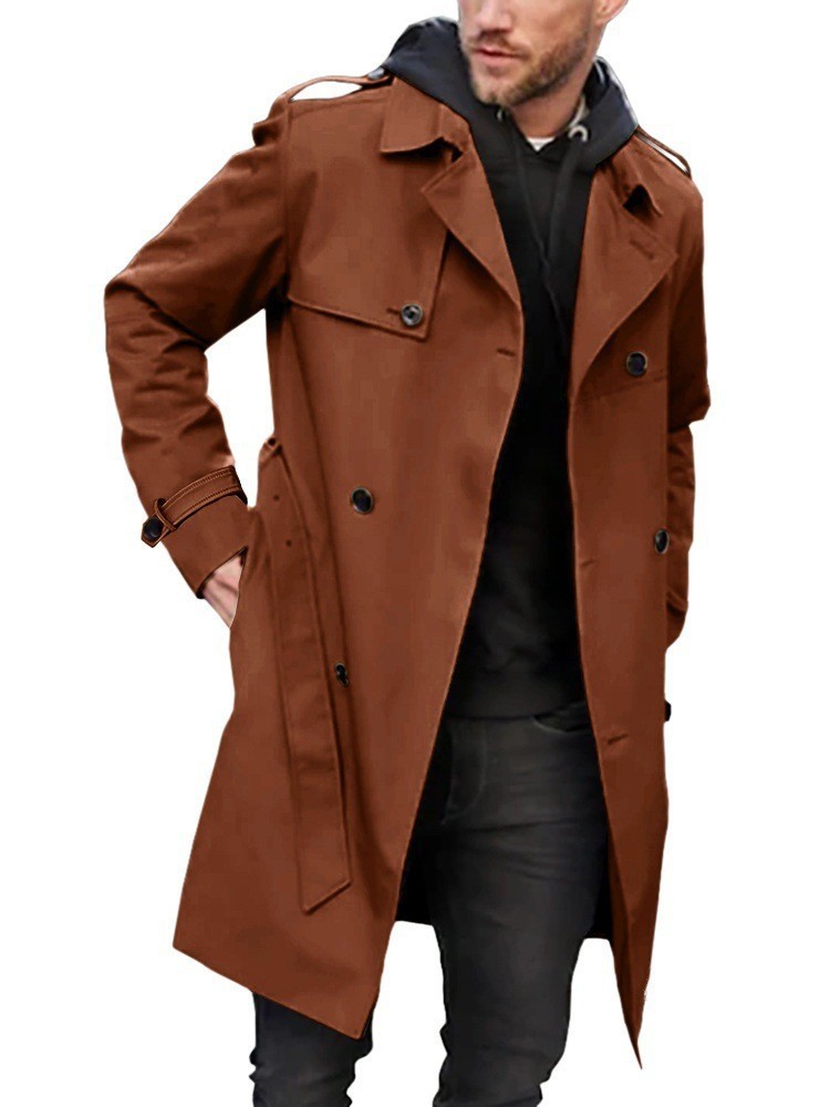 Men's Double-breasted Long-sleeved Lapel Cooked Coat