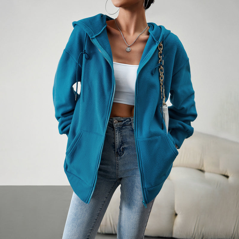 Casual Fashion Hooded Cardigan Jacket With Pockets Winter And Autumn Loose Sports Coat Women Solid Outwear Clothing