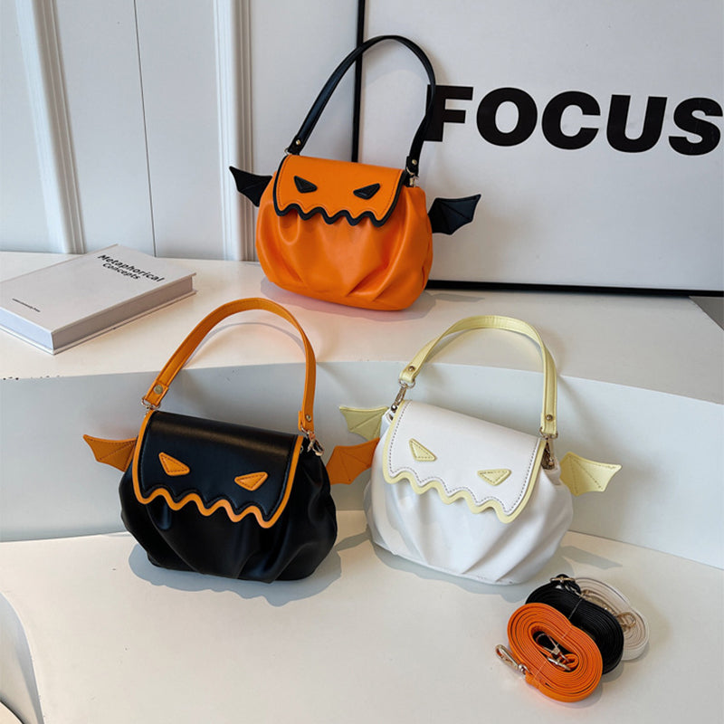 Funny Crossbody Bag Halloween Pumpkin Cartoon Shoulder Bags With Small Wings Personalized Creative Female Handbag
