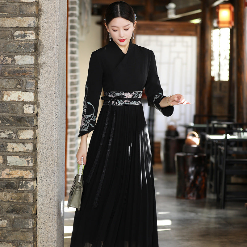 Ladies Pleated Large-length Mid-length Dress