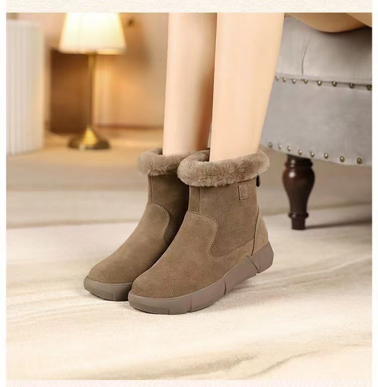 New Round Toe Flat Bottom Short Winter Fleece Lined Padded Warm Keeping Boots