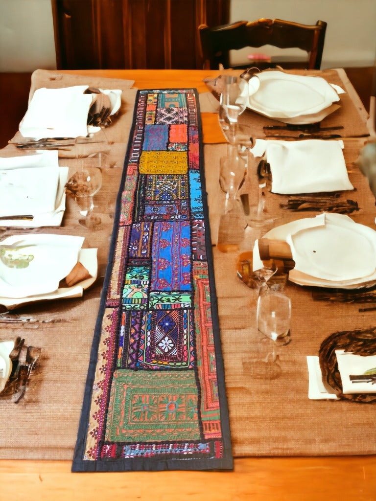 Handmade colourful table runner with beautiful patterns