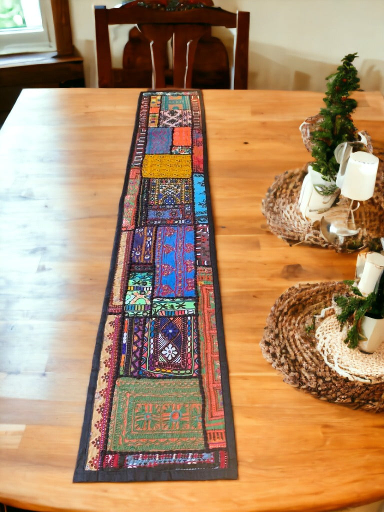 Handmade colourful table runner with beautiful patterns