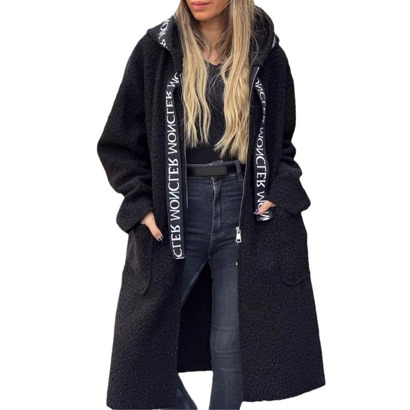 Ladies Hooded Letters Lamb Wool Coat