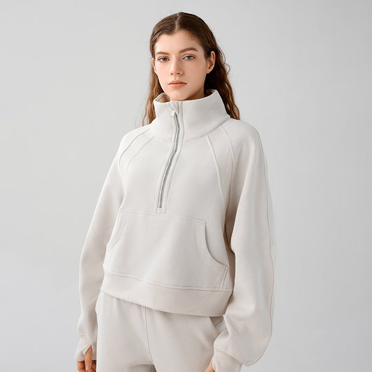 Pull à col montant et demi-fermeture éclair pour femme, automne et hiver