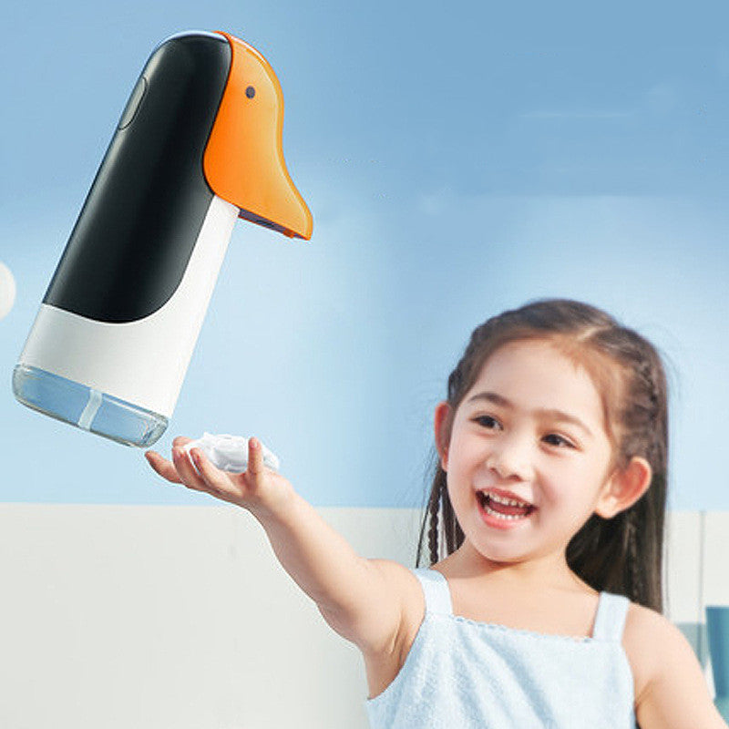 Distributeur automatique de savon pour les mains en mousse à Induction pour enfants, pingouin de dessin animé, Rechargeable par USB