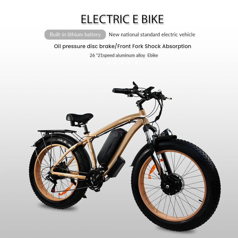 Khaki Electric Bike Adults 2000W - Electric Bike With 26 Inches Fat Tire 20AH Removable Battery, 21 Speed For Electric Mountain Ebike US only