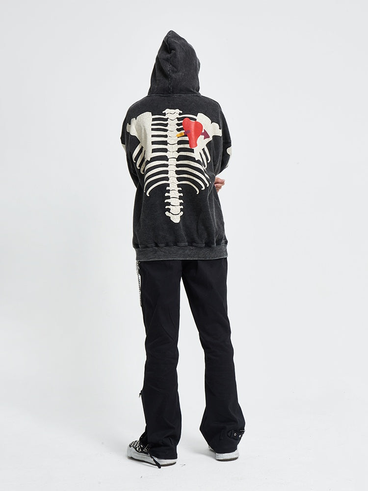 Skull and Bones Printed Hoodie - Edgy Cotton-Blend Streetwear