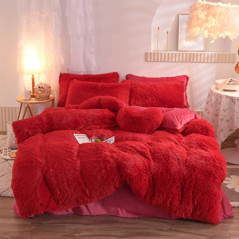 Housse de couette en polaire épaisse de luxe Queen King hiver lit chaud housse de couette taie d'oreiller peluche moelleuse Shaggy literie ensemble de literie hiver corps garder au chaud