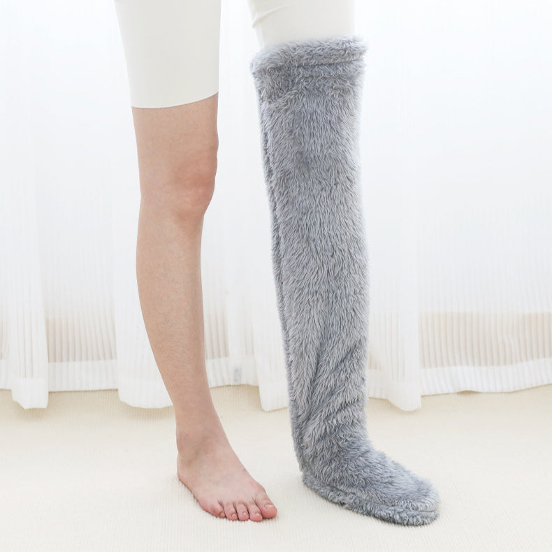 Chaussettes longues et pelucheuses au-dessus du genou, bas chauds d'hiver, jambes froides, articulations du genou, bas résistants au froid, chaussettes de couchage au sol de la maison