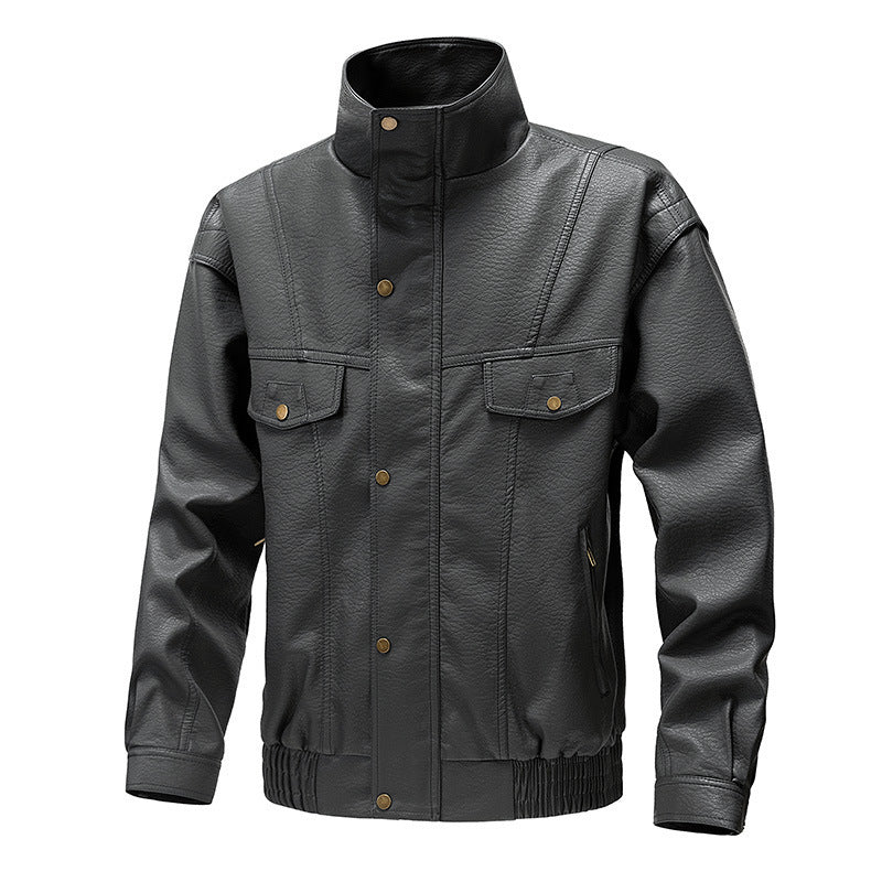 American Retro Fleece-lined Thickened Casual Leather Jacket