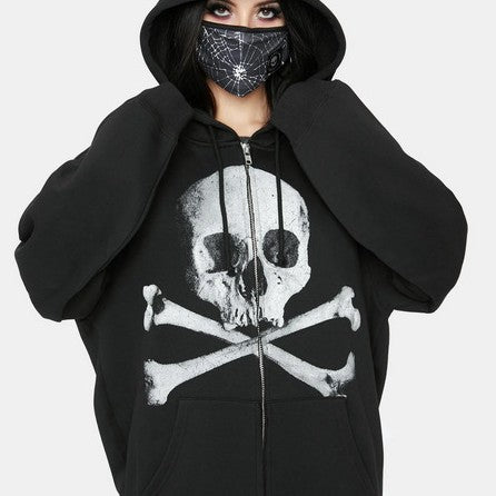 Skull Print Loose Hooded Sweater