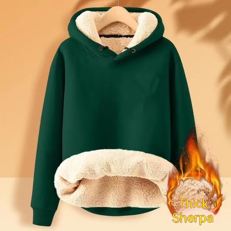 Men's Fleece Hoodie Winter Lined Padded Warm Keeping Loose Hooded Sweater