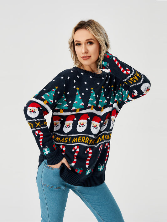 Women's Christmas Sweater Pullover Knitted Jumper Long Sleeve Crew Neck Sweater Shirt