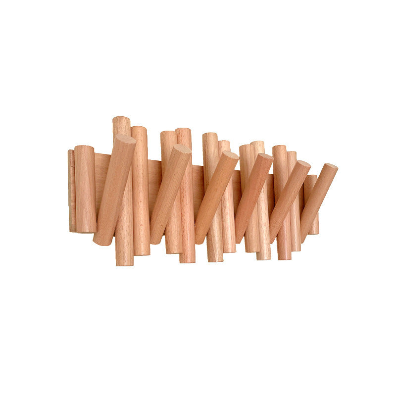 Solid Wood Punch-free Seamless Entrance Door Rear Wall Strong Glue Folding Clothes Rack Creative Row Hook