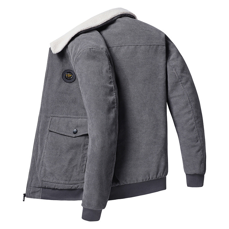 Middle-aged Loose Casual Tooling Multi-pocket Corduroy Cotton-padded Jacket Men