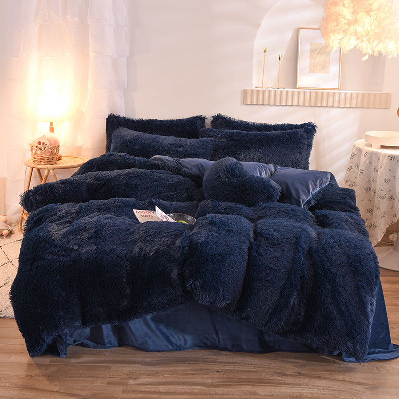 Luxury Thick Fleece Duvet Cover Queen King Winter Warm Bed Quilt Cover Pillowcase Fluffy Plush Shaggy Bedclothes Bedding Set Winter Body Keep Warm