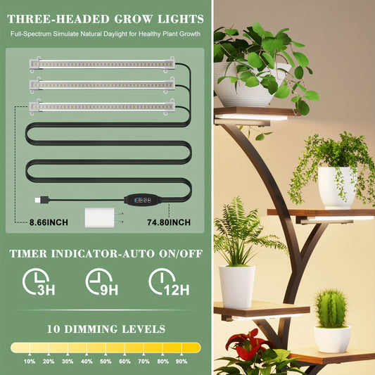 9-Tier Indoor Plant Stand with Grow Lights - Movable 62" Tall Plant Shelf on Wheels for Living Room & Patio