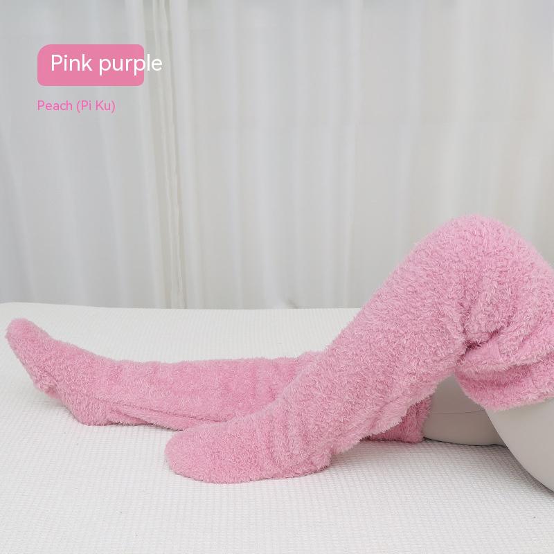 Chaussettes longues et pelucheuses au-dessus du genou, bas chauds d'hiver, jambes froides, articulations du genou, bas résistants au froid, chaussettes de couchage au sol de la maison