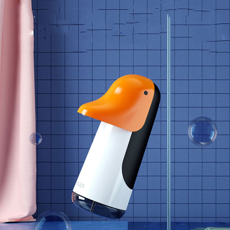 Distributeur automatique de savon pour les mains en mousse à Induction pour enfants, pingouin de dessin animé, Rechargeable par USB