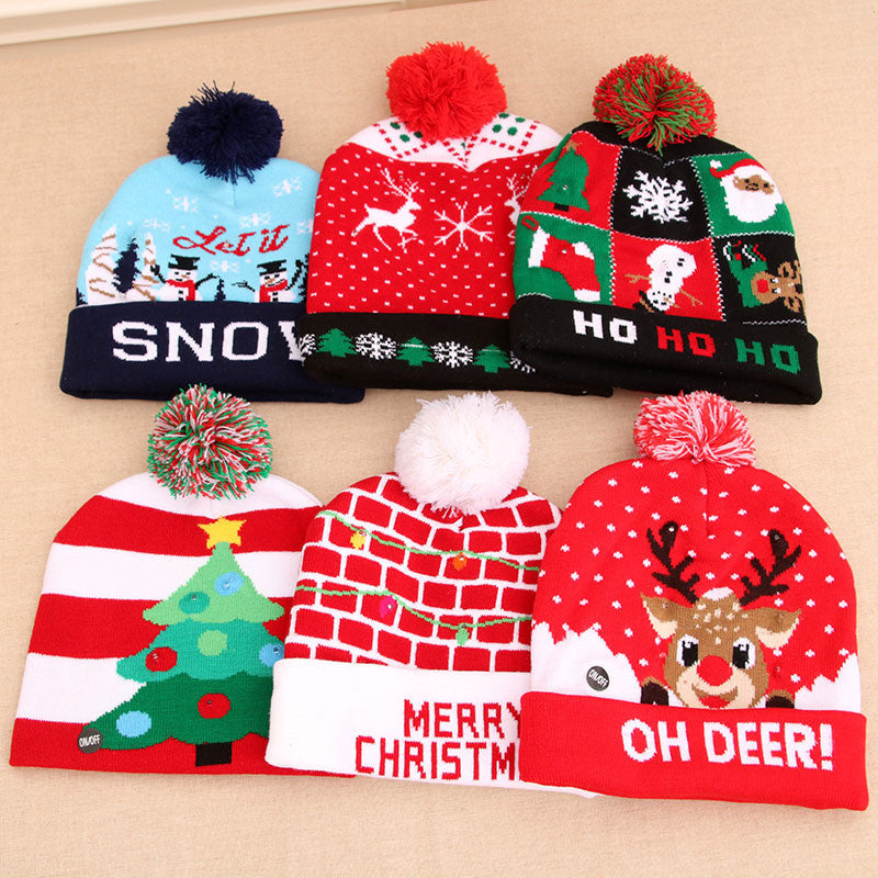 LED Christmas Hat Sweater Knitted Beanie Christmas Light Up Knitted Hat Christmas Gift Adult Kids Xmas New Year Decorations