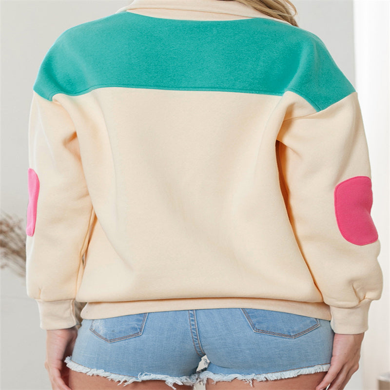 Loose V-neck Pullover Sweater Women's New Color Contrast Patchwork Long-sleeved Top Women's