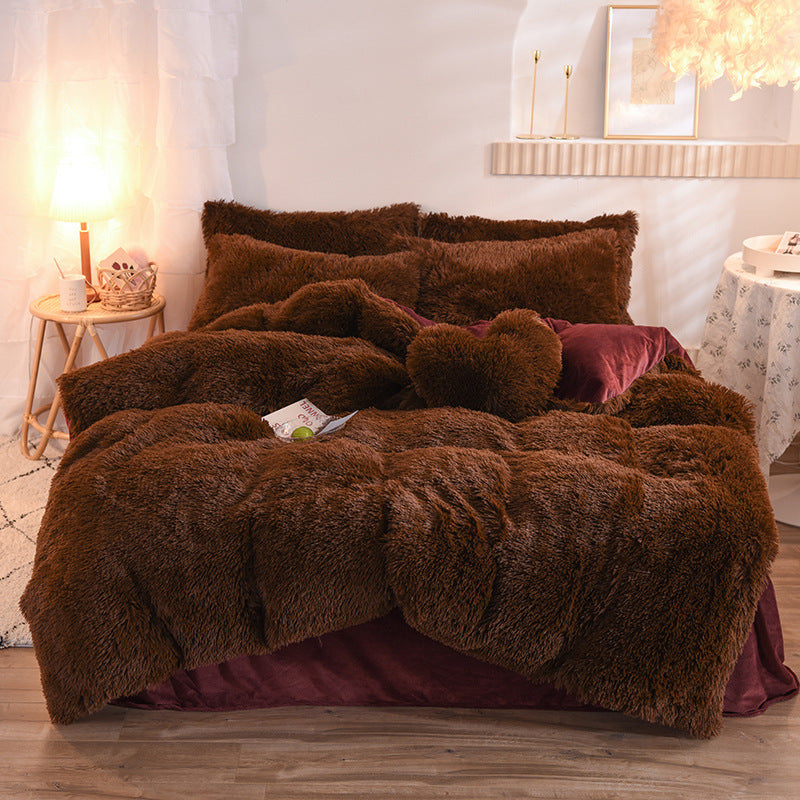 Housse de couette en polaire épaisse de luxe Queen King hiver lit chaud housse de couette taie d'oreiller peluche moelleuse Shaggy literie ensemble de literie hiver corps garder au chaud