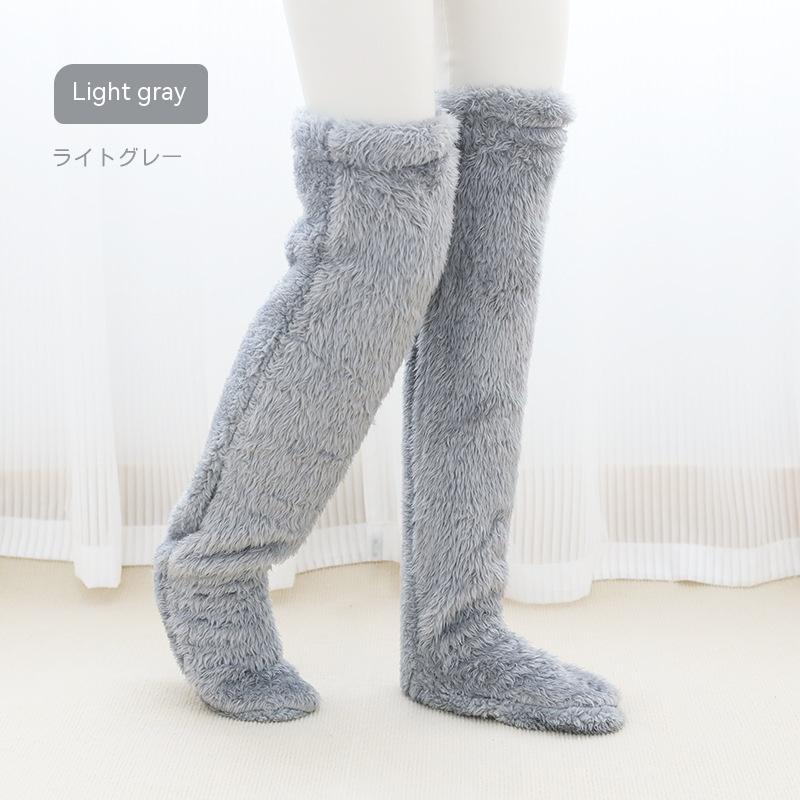 Chaussettes longues et pelucheuses au-dessus du genou, bas chauds d'hiver, jambes froides, articulations du genou, bas résistants au froid, chaussettes de couchage au sol de la maison