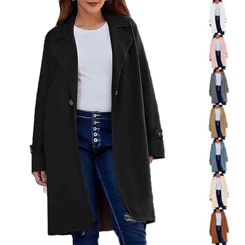 Long Sleeve Lapel Button Baggy Coat Women