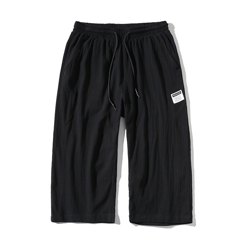 Japanese plus size men's black wall linen shorts