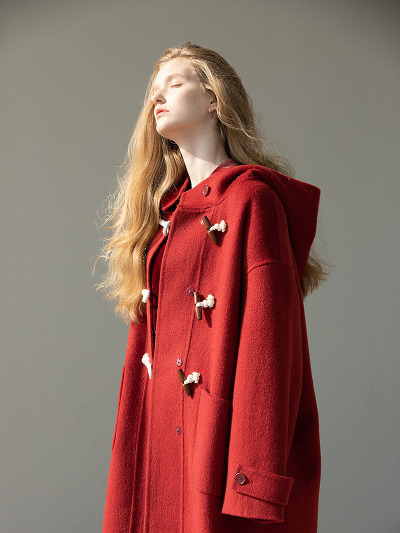 Retro Red Wool Double Faced Woolen Coat Women