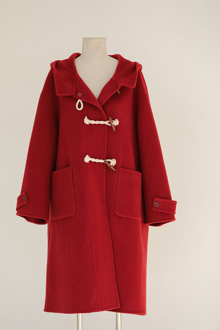 Retro Red Wool Double Faced Woolen Coat Women