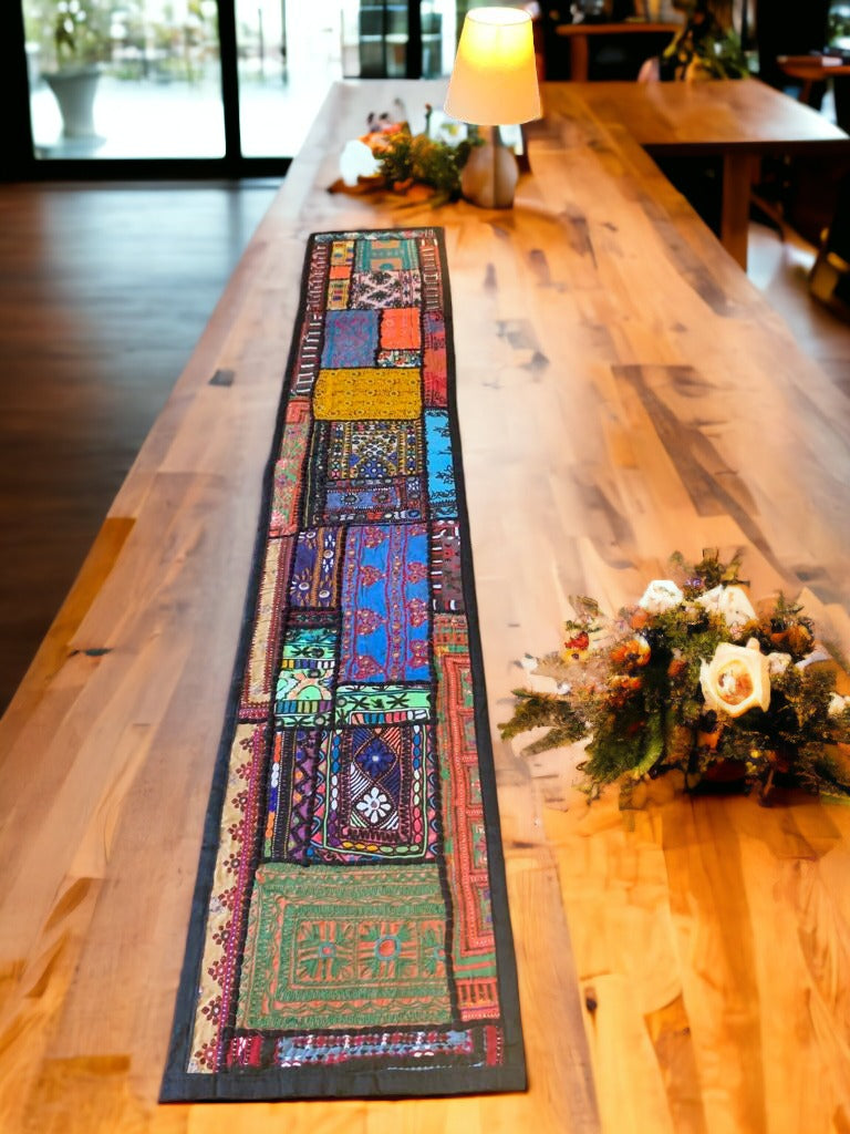 Handmade colourful table runner with beautiful patterns