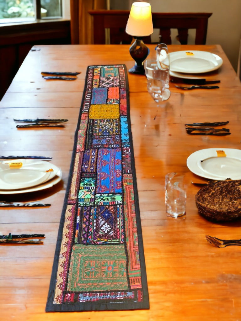 Handmade colourful table runner with beautiful patterns