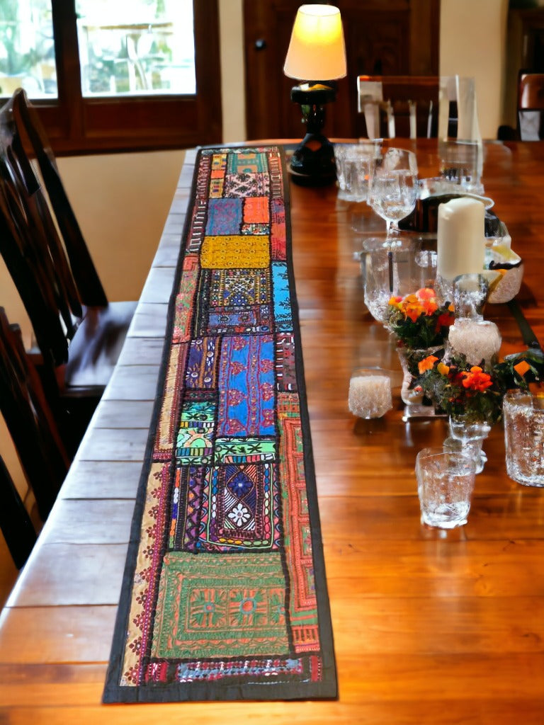 Handmade colourful table runner with beautiful patterns