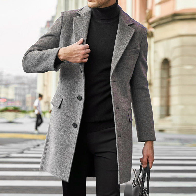 Men's Long Sleeved Woolen Coat