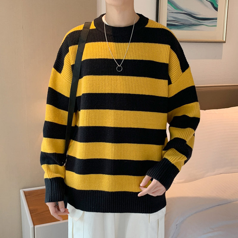 Thickened Sweater Men's Winter New Youth Hong Kong Style Round Neck Sweater Men