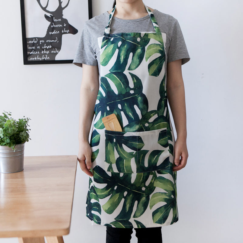 Monstera Deliciosa Waterproof Apron Printed Polyester Cotton Couple Sleeveless Fabric Home Kitchen Baking Apron