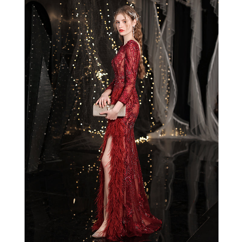 Queen Temperament Evening Dress Female Fishtail Red Heavy Industry