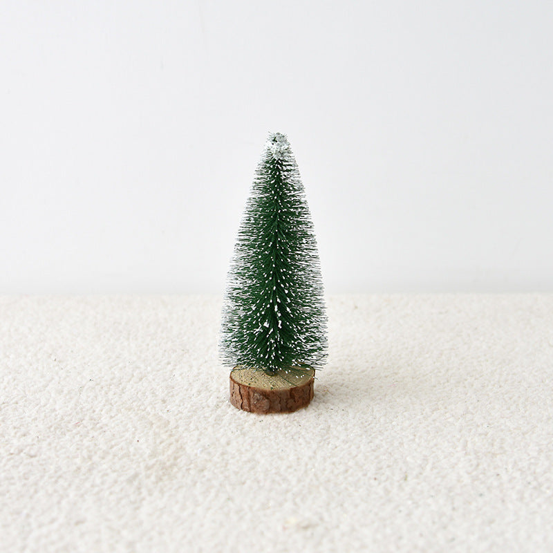 Mini sapin de noël avec aiguilles de pin, arbre de noël floqué avec plateau en cèdre blanc, petite décoration de table pour sapin de noël