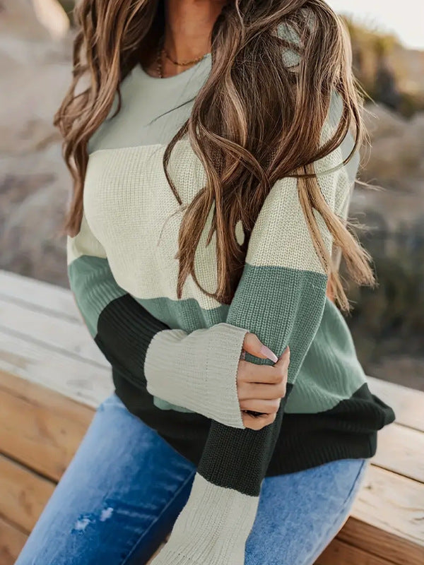 Autumn Winter Women's Fashion Round Neck Multi-color Sweater